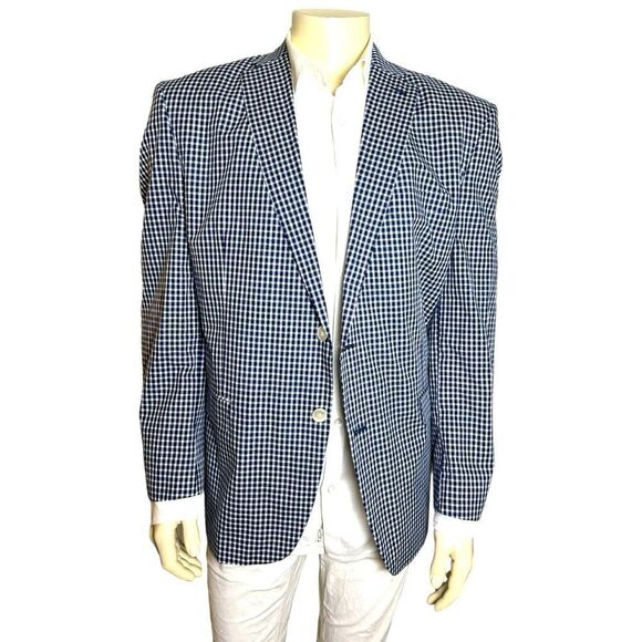 Lauren by Ralph Lauren Navy and White Gingham Blazer Like New Condition Size 46R - Picture 1 of 6
